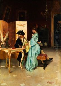 Zwiegesprach In Salon-interieur (der Versteckte Liebesbrief) by Federico Andreotti