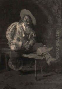 A Cavalier Smoking A Pipe With A Jug Of Wine