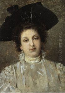Ritratto Di Signora Con Vestito Bianco E Cappello Nero