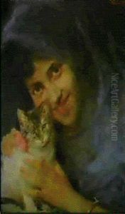 A Young Woman Holding A White Kitten