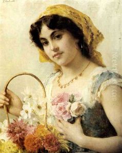 A Peasant Girl With A Basket Of Flowers