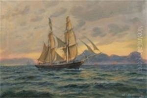 Motiv Av Brigg I Kustlandskap by Jens Christian Andresen
