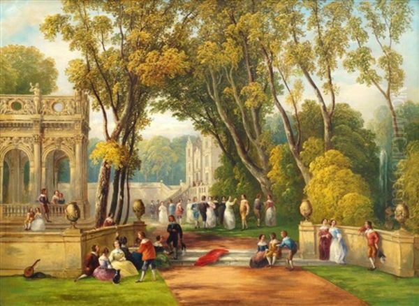Elegant Figures In The Gardens Of A Palace - view 1
