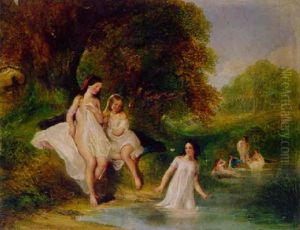 Badende Madchen Am Teich by George Henry Andrews