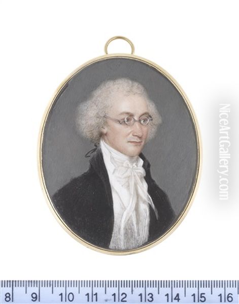 A Gentleman, Wearing Spectacles, Black Coat, White Waistcoat, Chemise, Stock And Cravat, His Powdered Hair Tied With A Fine Black Ribbon Bow - view 1