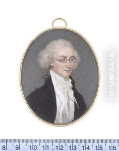 A Gentleman, Wearing Spectacles, Black Coat, White Waistcoat, Chemise, Stock And Cravat, His Powdered Hair Tied With A Fine Black Ribbon Bow by Samuel Andrews