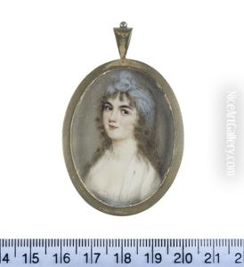 A Lady, Wearing White Dress With Cerulean Blue Sash And Lace Trim, Matching Blue Bandeau, Her Hair Curled And Worn Loose by Samuel Andrews