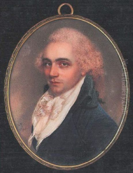 A Gentleman Wearing Blue Coat With Black Collar, White Waistcoat And Tied Frilled Cravat, His Powdered Hair Worn En Queue - view 1