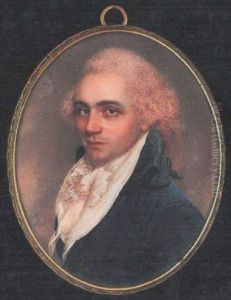 A Gentleman Wearing Blue Coat With Black Collar, White Waistcoat And Tied Frilled Cravat, His Powdered Hair Worn En Queue