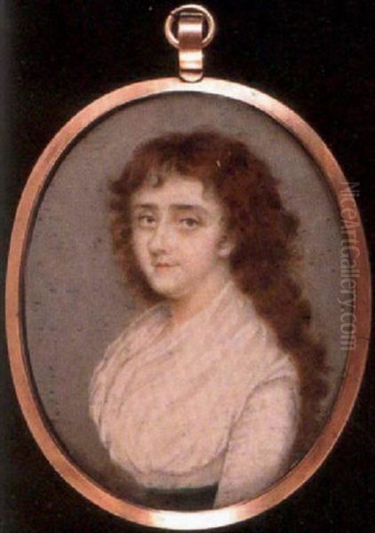 A Lady In White Dress With Fichu And Green Belt, Her Dark Auburn Hair Worn Loose And Curled - view 1