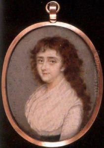 A Lady In White Dress With Fichu And Green Belt, Her Dark Auburn Hair Worn Loose And Curled