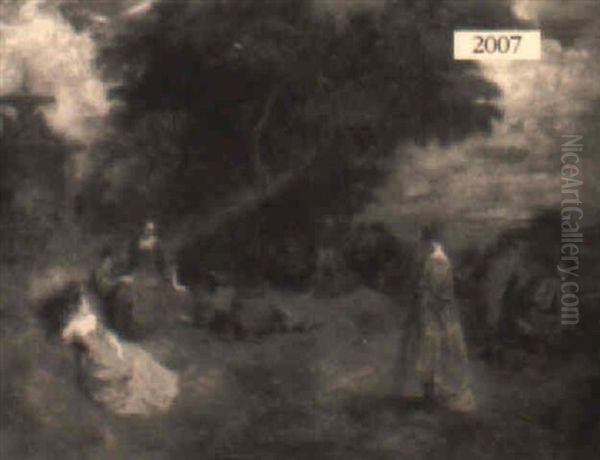 Figures In A Garden With A Fountain - view 1
