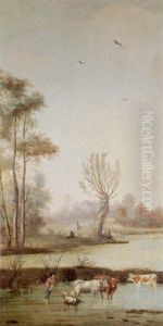 Dutch Farmer With Livestock Along The Waterways by Anthony Andriessen