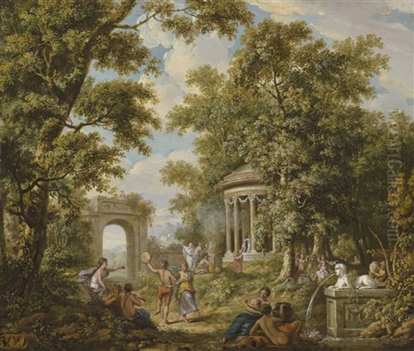 A Bacchanal By A Temple In A Wooded Landscape - view 1