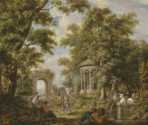 A Bacchanal By A Temple In A Wooded Landscape