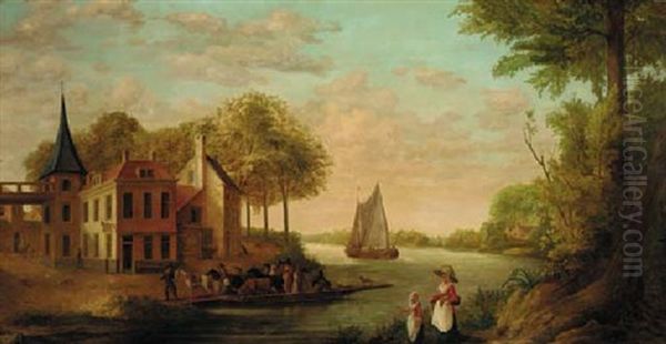 Peasants And Horses Disembarking From A Ferry Near The Star Inn - view 1