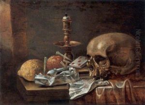 A Vanitas Still Life With A Skull, Playing-cards, A Candlestick, A Music Score, A Lemon And Smoking Utensils