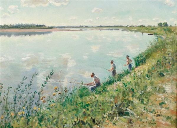 Fisherman By River - view 1