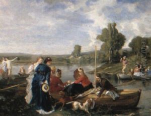 La Partie De Peche by Alfred Louis Andrieux