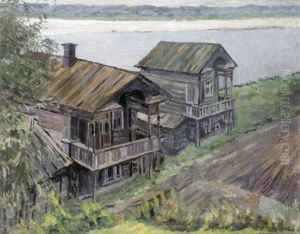 Wooden Houses On The Volga by Anatoliy Fedorovich Andronov