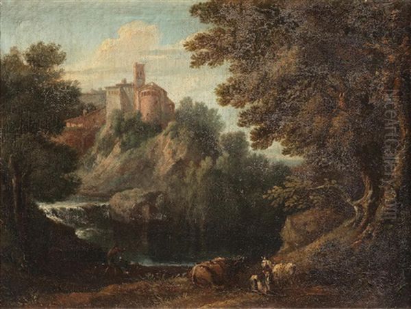 An Italianate Landscape With Figures Fishing - view 1