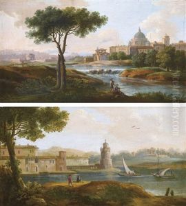 Paysages Avec Caprices Architecturaux Et Personnages by Paolo Anesi