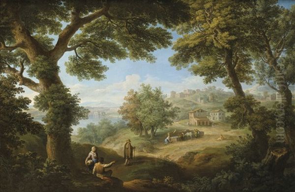 Vue Idylique De La Campagne Italienne Avec Personnages - view 1