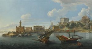Anzio, A View Of The Port With The Villa Corsini And The Villa Albani