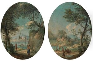 Paesaggio Con Lago E Barca E Paesaggio Con Fiume E Viandante (2 Works) by Paolo Anesi