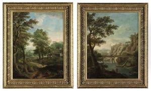 A Wooded Landscape With A Muleteer And A Cattle Drover (+ A River Landscape With Shepherds On The Riverbank; Pair)
