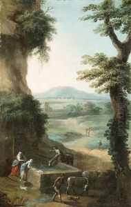 Landschaft Mit Bocciaspielern (+ Landschaft Mit Einer Tranke Und Herde: 2 Works) by Paolo Anesi