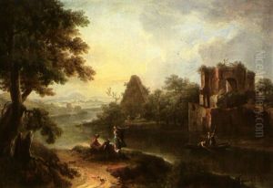 Veduta Di Roma Con L'aventino E La Piramide Di Caio Cestio (+ Veduta Di Roma Con L'arsenale Di Porta Portese; 2 Works) by Paolo Anesi