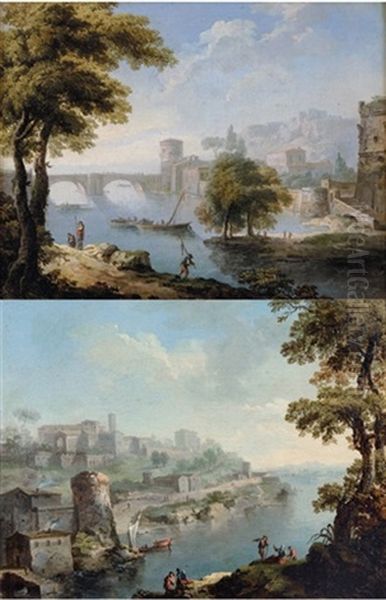 Paysage Du Latium Avec Pont (+ Paysage Du Latium Avec Village Surplombant Une Riviere; Pair) - view 1