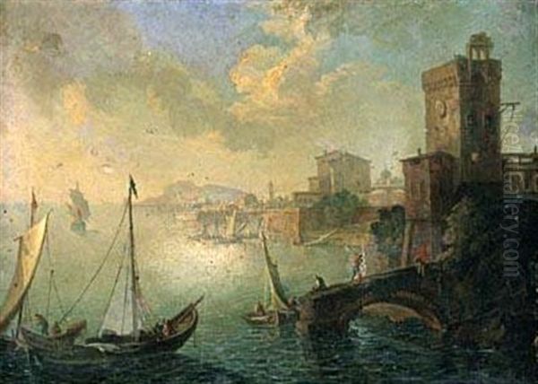 Paesaggio Costiero Con Barche E Pescatore - view 1