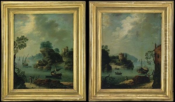 Paesaggi Fluviali Con Barche E Pescatori (pair) - view 1