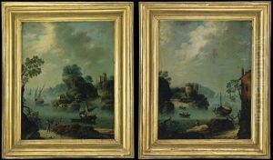 Paesaggi Fluviali Con Barche E Pescatori (pair)