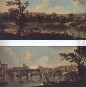 The Castel Sant' Angelo And The Tiber With Fishermen On The Bank