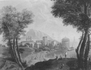 An Italianate Landscape With A Classical Town Beside A Bay, A Harbour And Mountains Beyond by Paolo Anesi