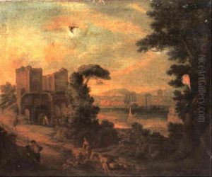 A Landscape In The Roman Campagna With Figures And Farm Animals