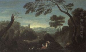 Conversation Au Pied D'un Rocher Dans Un Paysage Arcadien