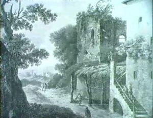 Peasants Travelling By A Rustic Farm Overlooking A Valley Peasants Travelling By A Rustic Farm Overlooking A Valley