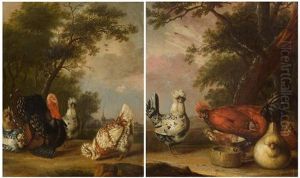 Pair Of Works: Poultry In A Landscape by Philips Angel