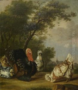 Gegenstucke: Federvieh In Einer Landschaft (pair) by Philips Angel