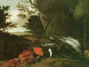 A Wooded Landscape With A Still Life Of Various Birds A Wooded Landscape With A Still Life Of Various Birds