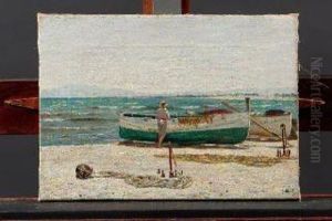 Barche Con Pescatore by Salvador Abril y Blasco