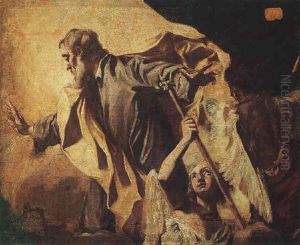 Saint Joseph Accompanied By Two Angels by Giuseppe Angeli