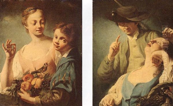 A Young Boy And Girl With Fruit And A Gold Crest - view 1