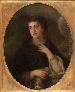 Portrait Einer Jungen Dame Mit Rosen by Baron Heinrich von Angeli