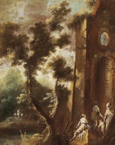 Paesaggio Con Rovine E Figure by Angeluccio