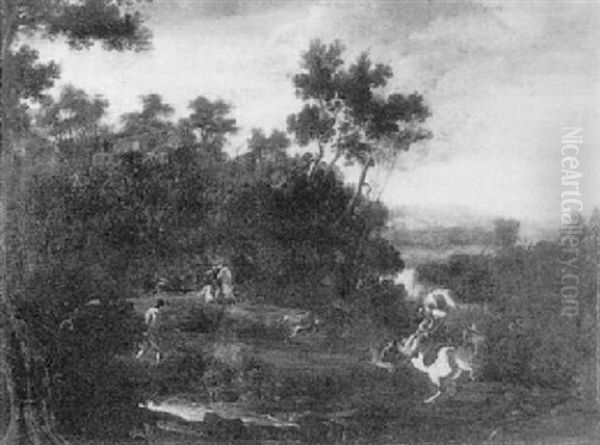 Scena Di Caccia In Un Paesaggio Laziale Con Un Cavaliere E Vari Astanti - view 1